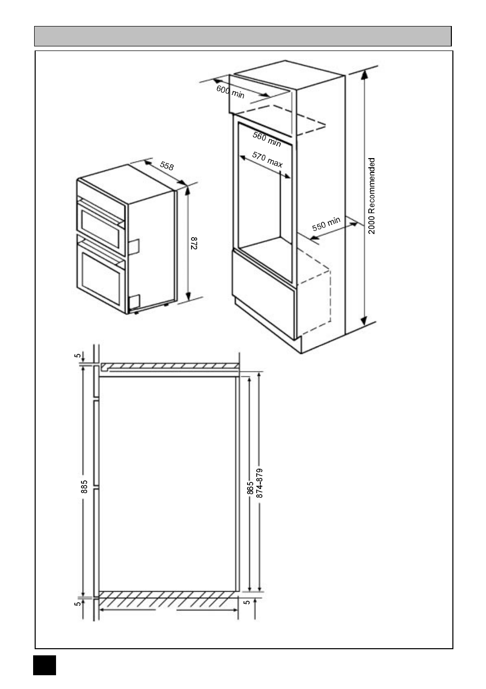 Recommended cabinet dimensions (in millimetres) | Zanussi ZDF867X User Manual | Page 8 / 40
