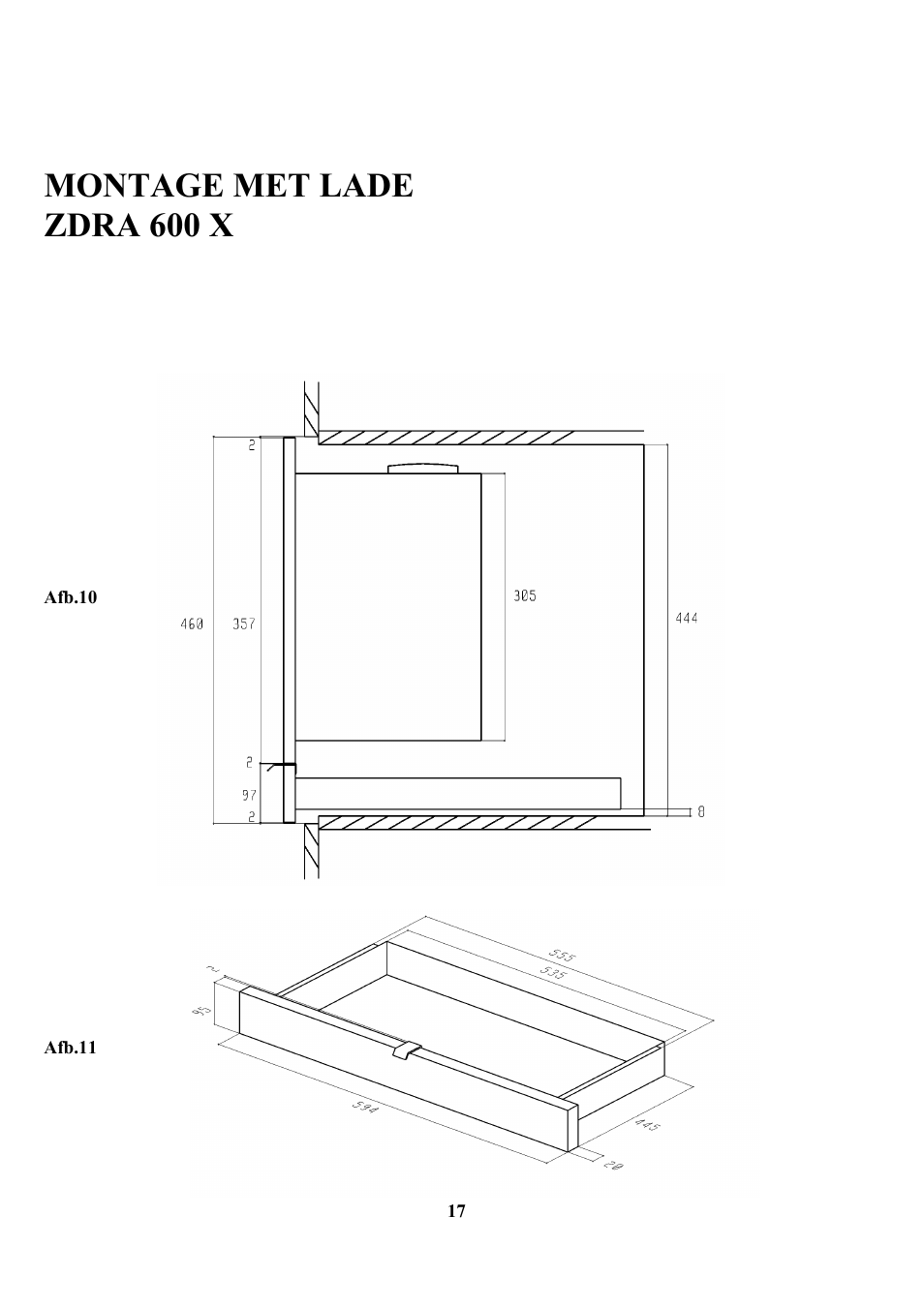 Montage met lade zdra 600 x | Zanussi ZCOF 637 X User Manual | Page 19 / 103