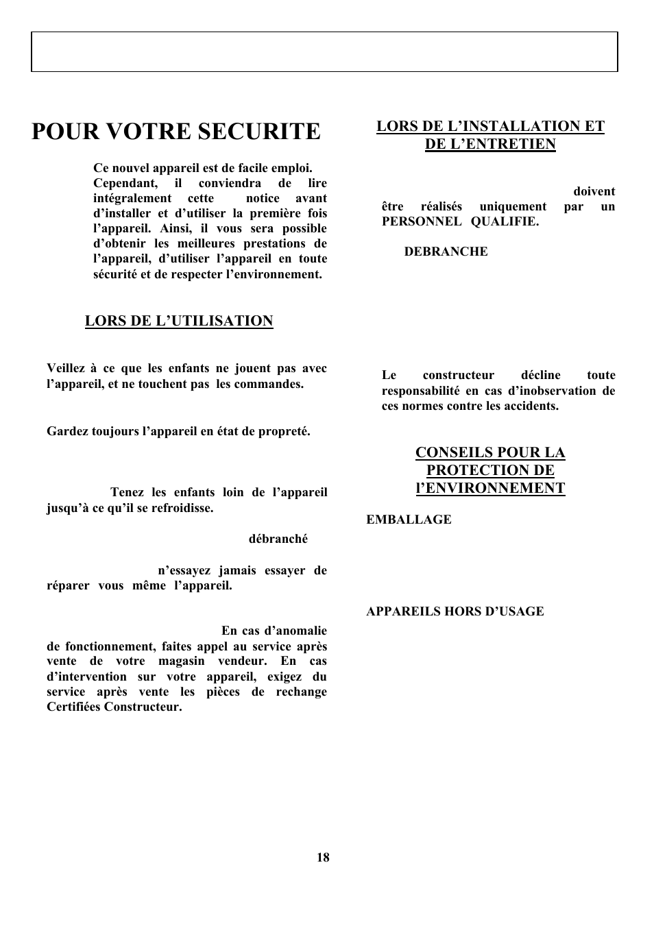 Francais, Pour votre securite | Zanussi ZCOF 637 X User Manual | Page 20 / 103
