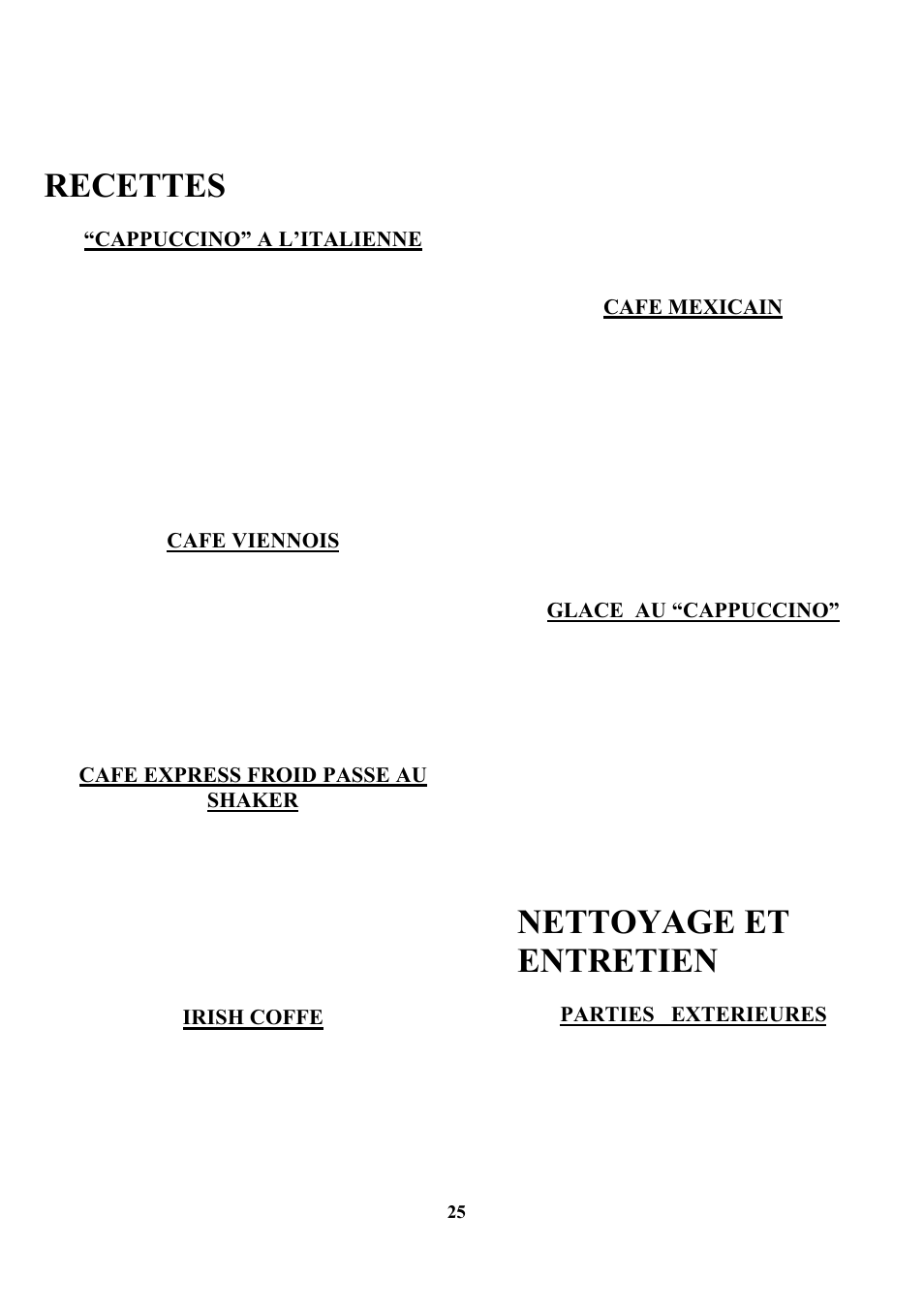 Recettes, Nettoyage et entretien | Zanussi ZCOF 637 X User Manual | Page 27 / 103