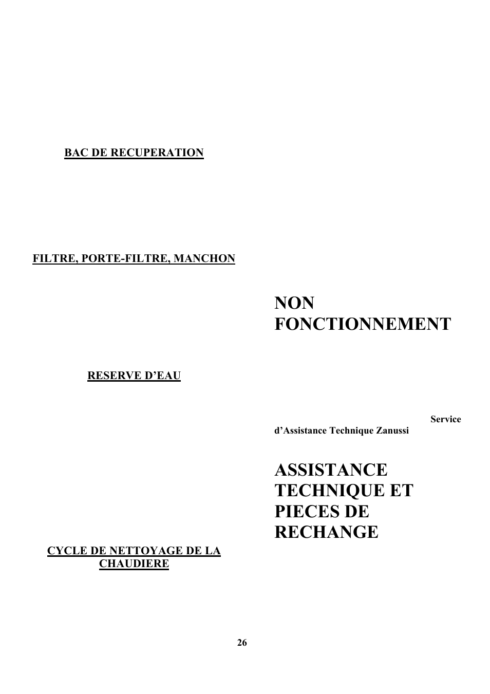 Non fonctionnement, Assistance technique et pieces de rechange | Zanussi ZCOF 637 X User Manual | Page 28 / 103
