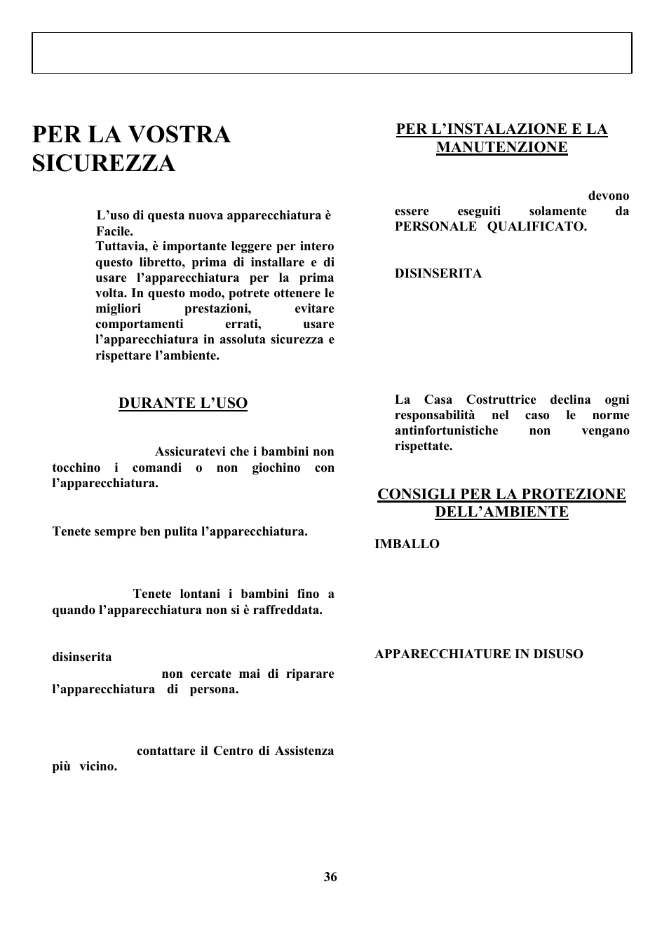 Italiano, Per la vostra sicurezza | Zanussi ZCOF 637 X User Manual | Page 38 / 103