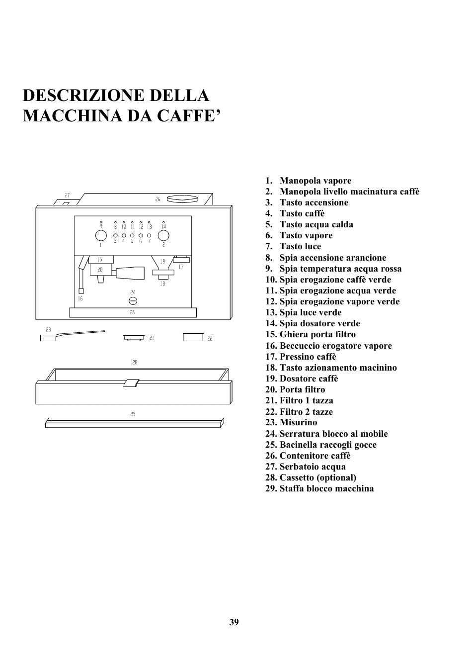 Descrizione della macchina da caffe | Zanussi ZCOF 637 X User Manual | Page 41 / 103