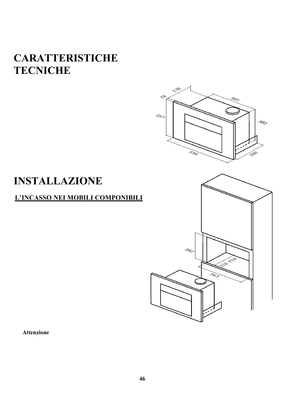 Caratteristiche tecniche, Installazione | Zanussi ZCOF 637 X User Manual | Page 48 / 103