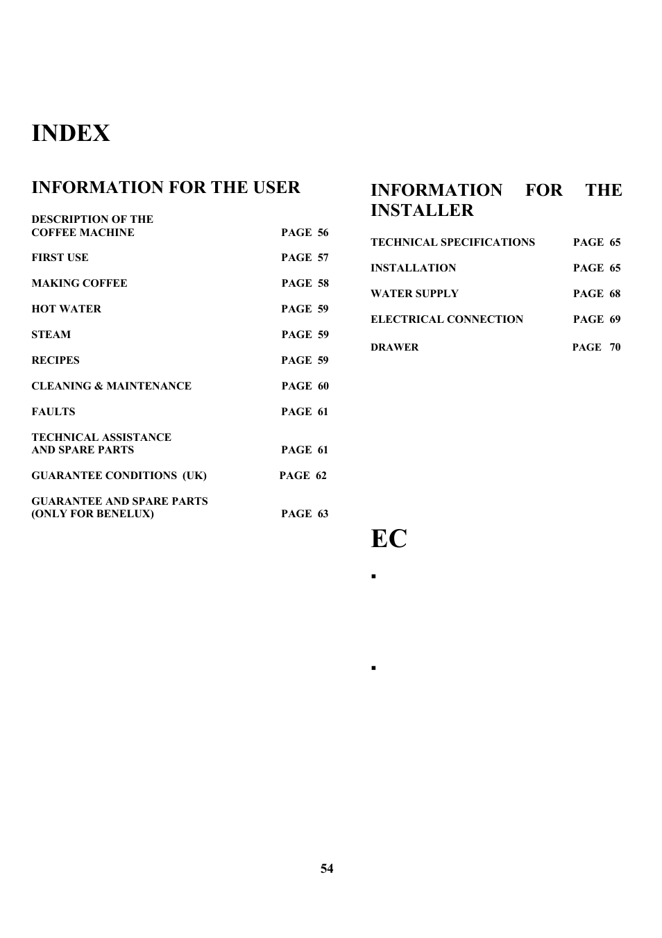 Index, Information for the user, Information for the installer | Zanussi ZCOF 637 X User Manual | Page 56 / 103