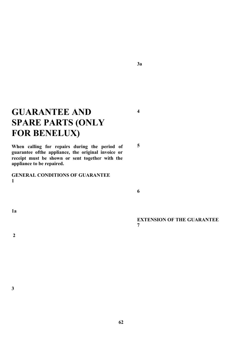 Guarantee and spare parts (only for benelux) | Zanussi ZCOF 637 X User Manual | Page 64 / 103
