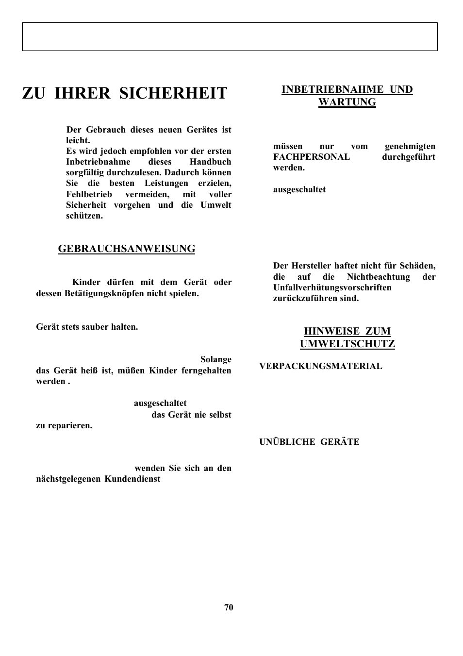 Deutsch, Zu ihrer sicherheit | Zanussi ZCOF 637 X User Manual | Page 72 / 103