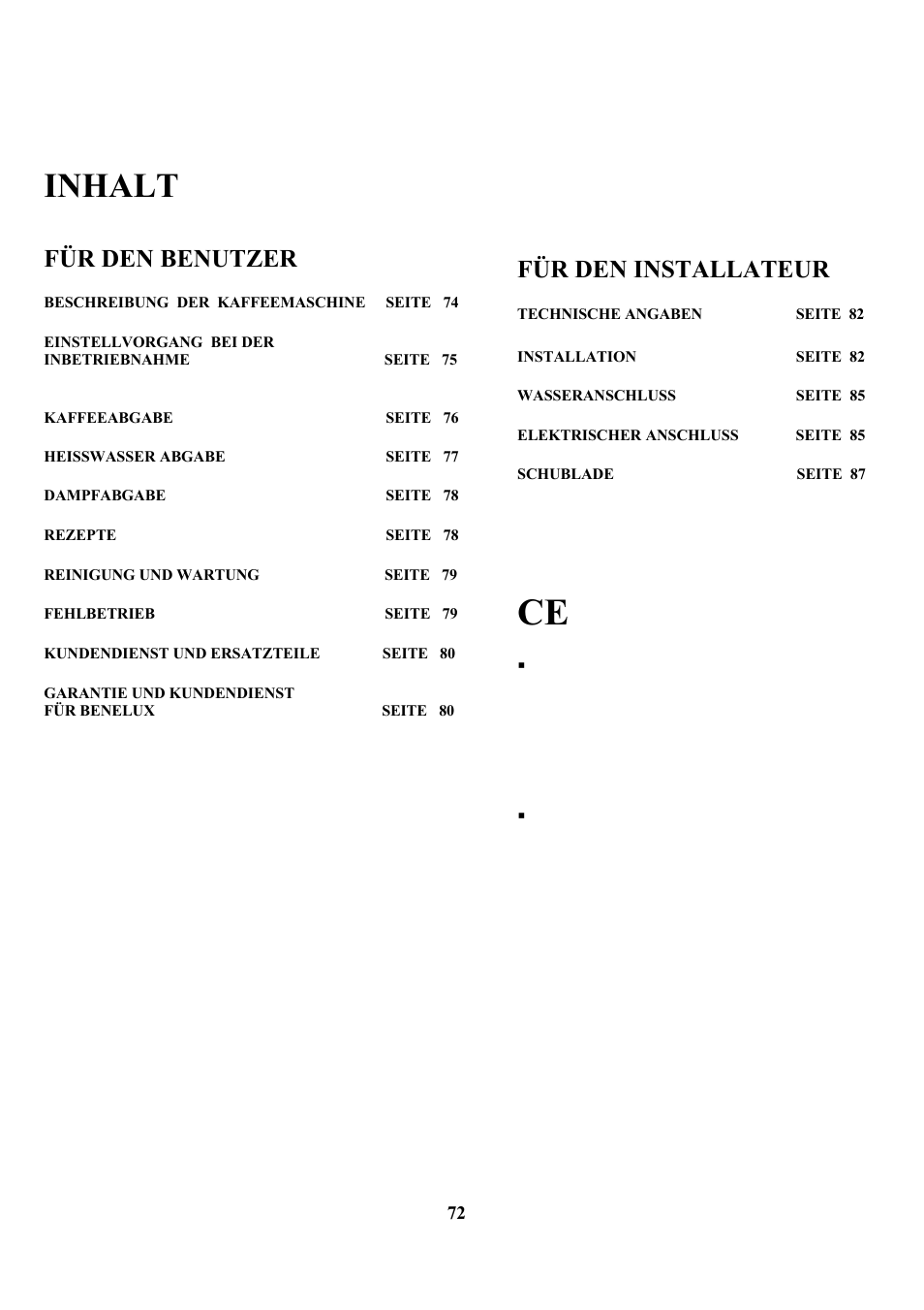 Inhalt, Für den benutzer, Für den installateur | Zanussi ZCOF 637 X User Manual | Page 74 / 103