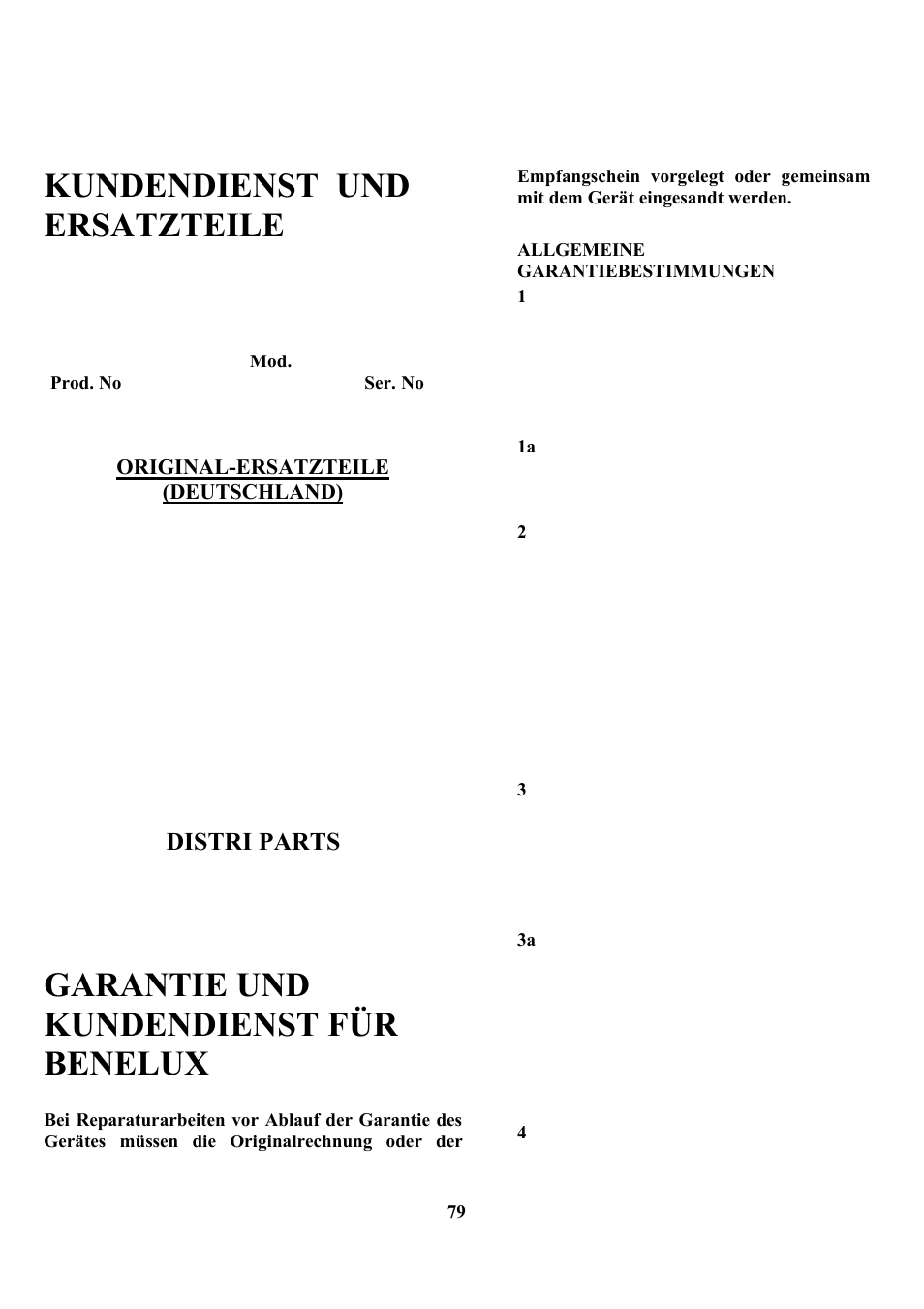 Kundendienst und ersatzteile, Garantie und kundendienst für benelux, Distri parts | Zanussi ZCOF 637 X User Manual | Page 81 / 103