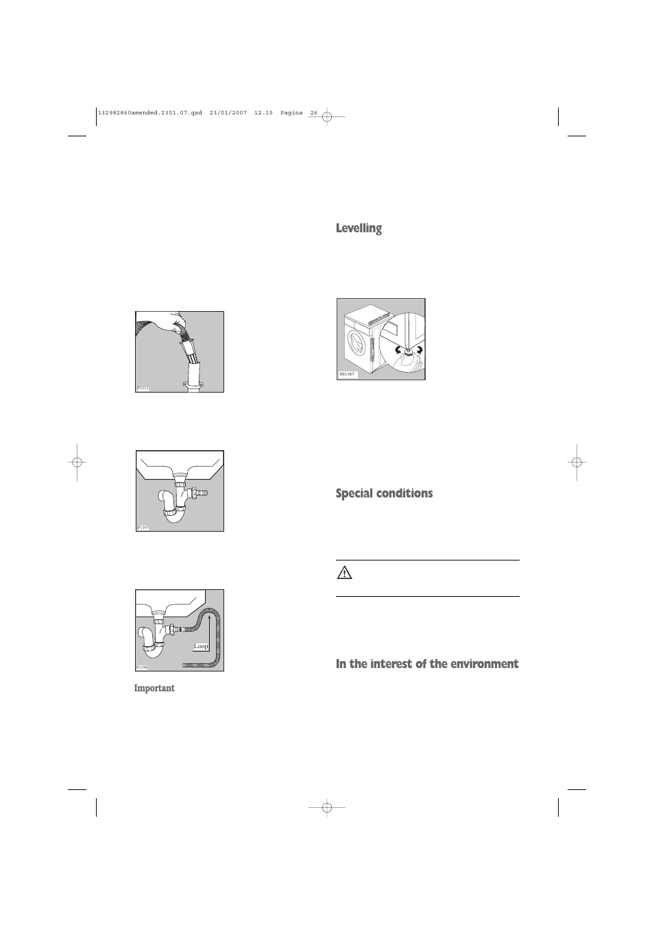 Levelling, Special conditions | Zanussi U29428 ZWF 1637 W User Manual | Page 26 / 28