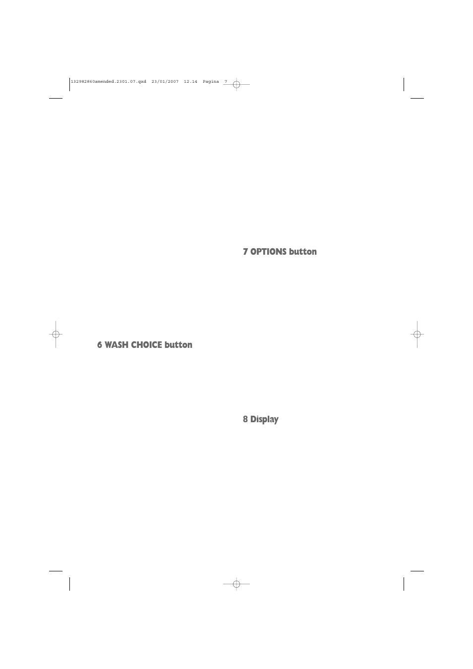 6 wash choice button, 7 options button, 8 display | Zanussi U29428 ZWF 1637 W User Manual | Page 7 / 28