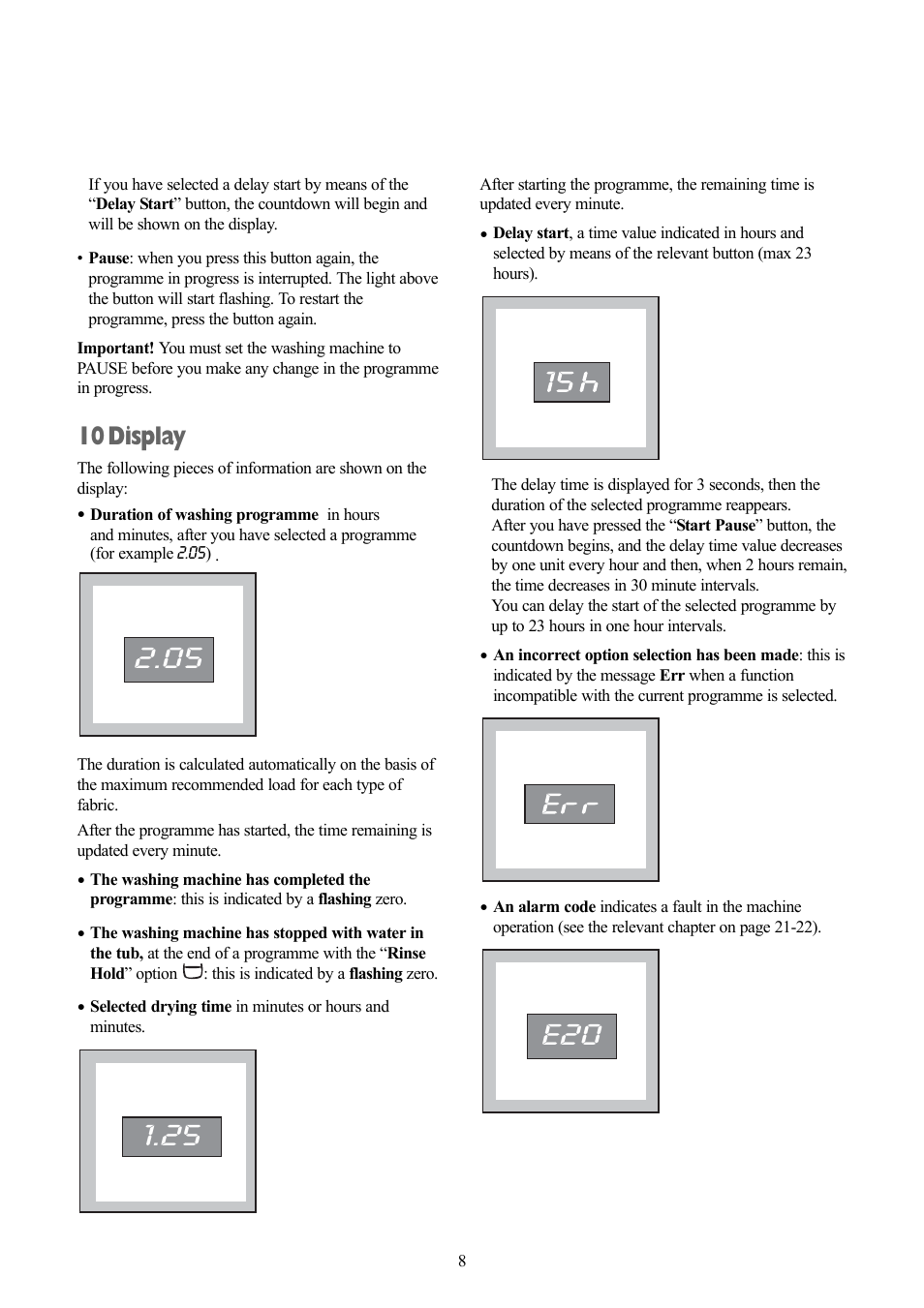 10 display | Zanussi ZWD 1681 W User Manual | Page 8 / 29