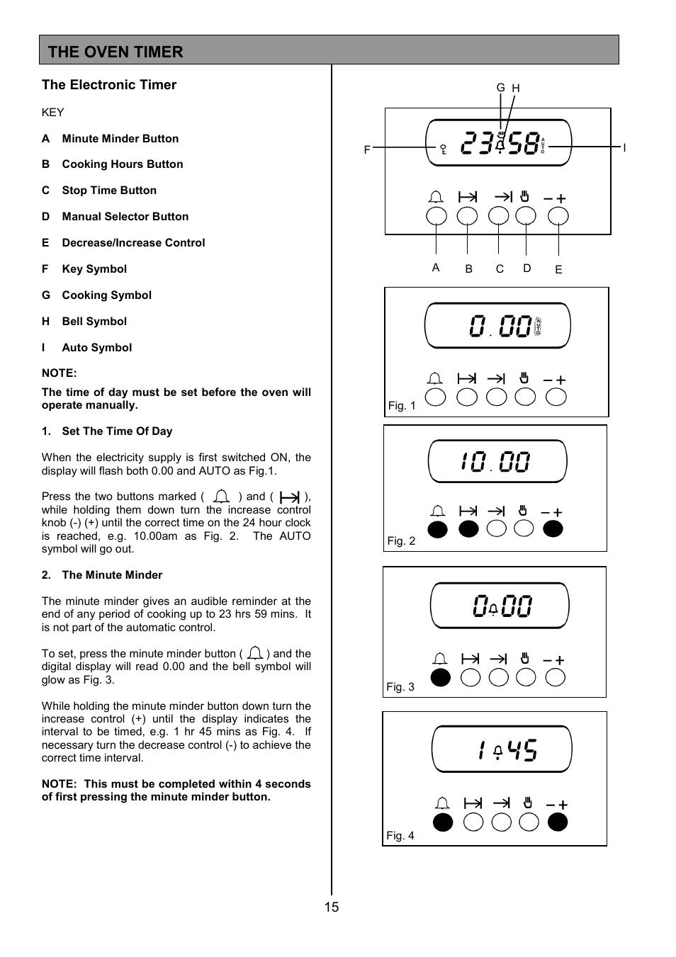 The oven timer, 15 the electronic timer | Zanussi ZDF867 User Manual | Page 15 / 36