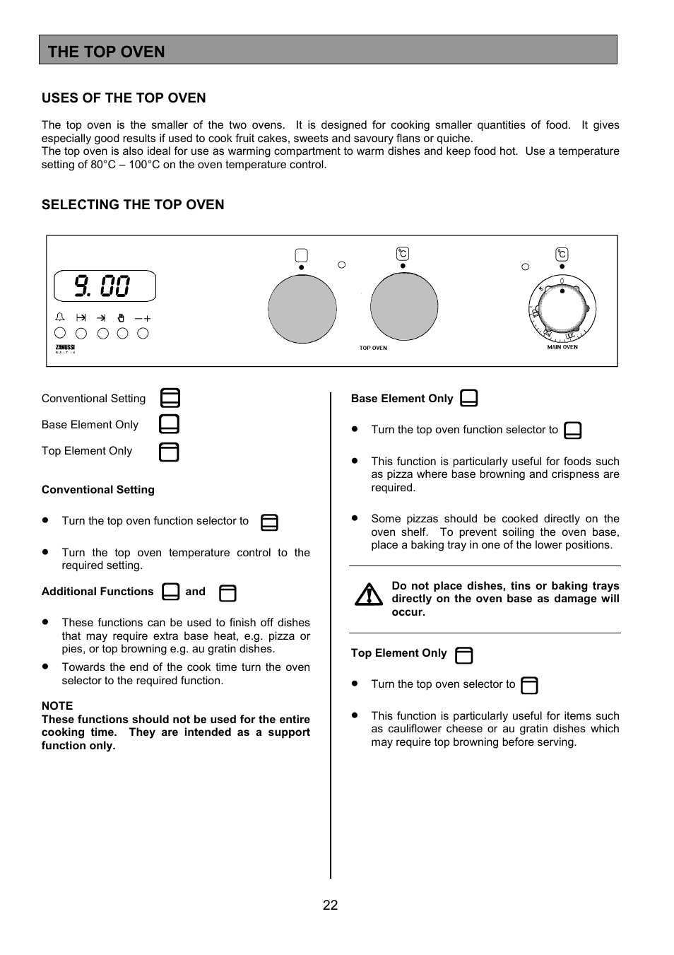 The top oven | Zanussi ZDF867 User Manual | Page 22 / 36