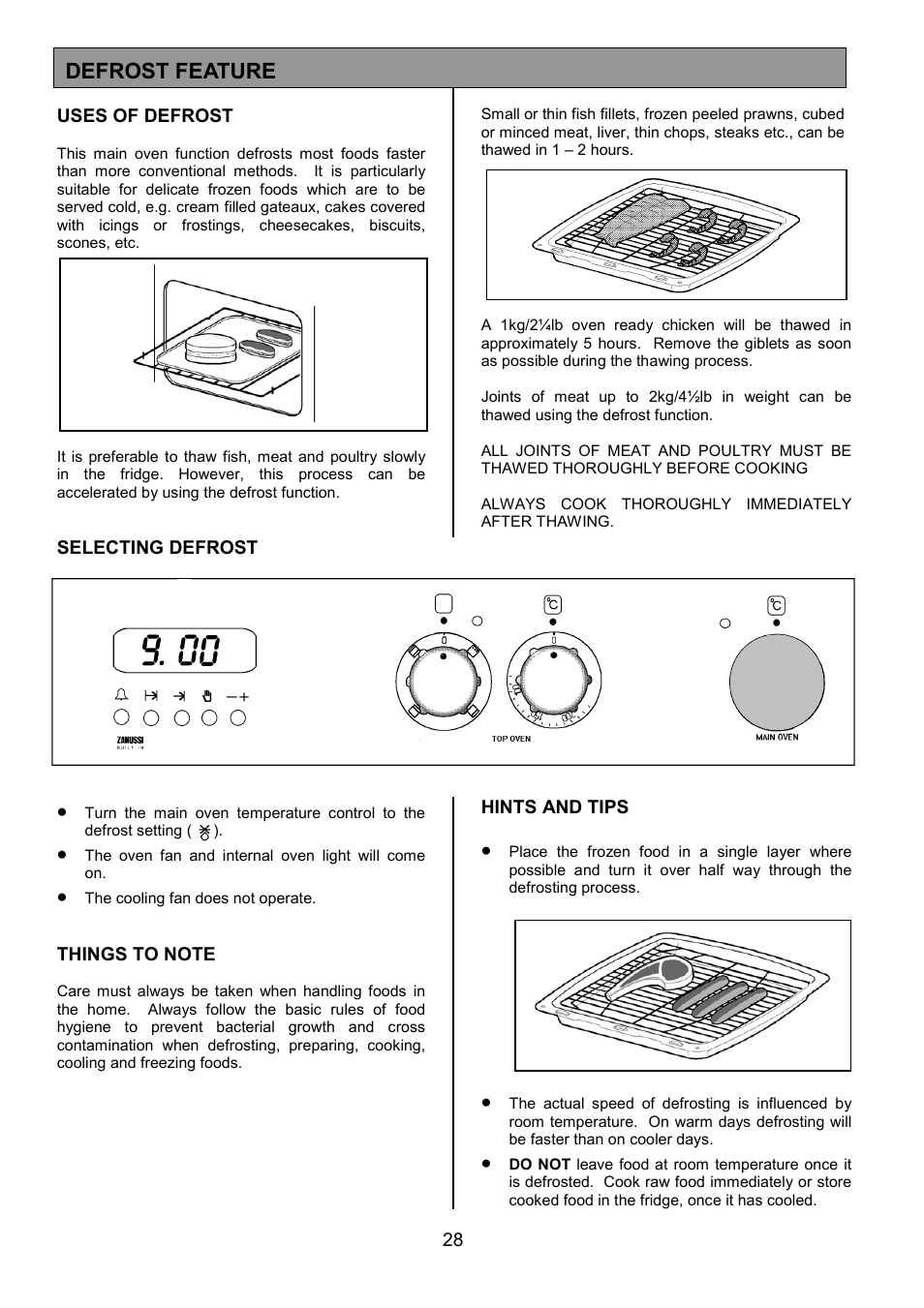 Defrost feature | Zanussi ZDF867 User Manual | Page 28 / 36