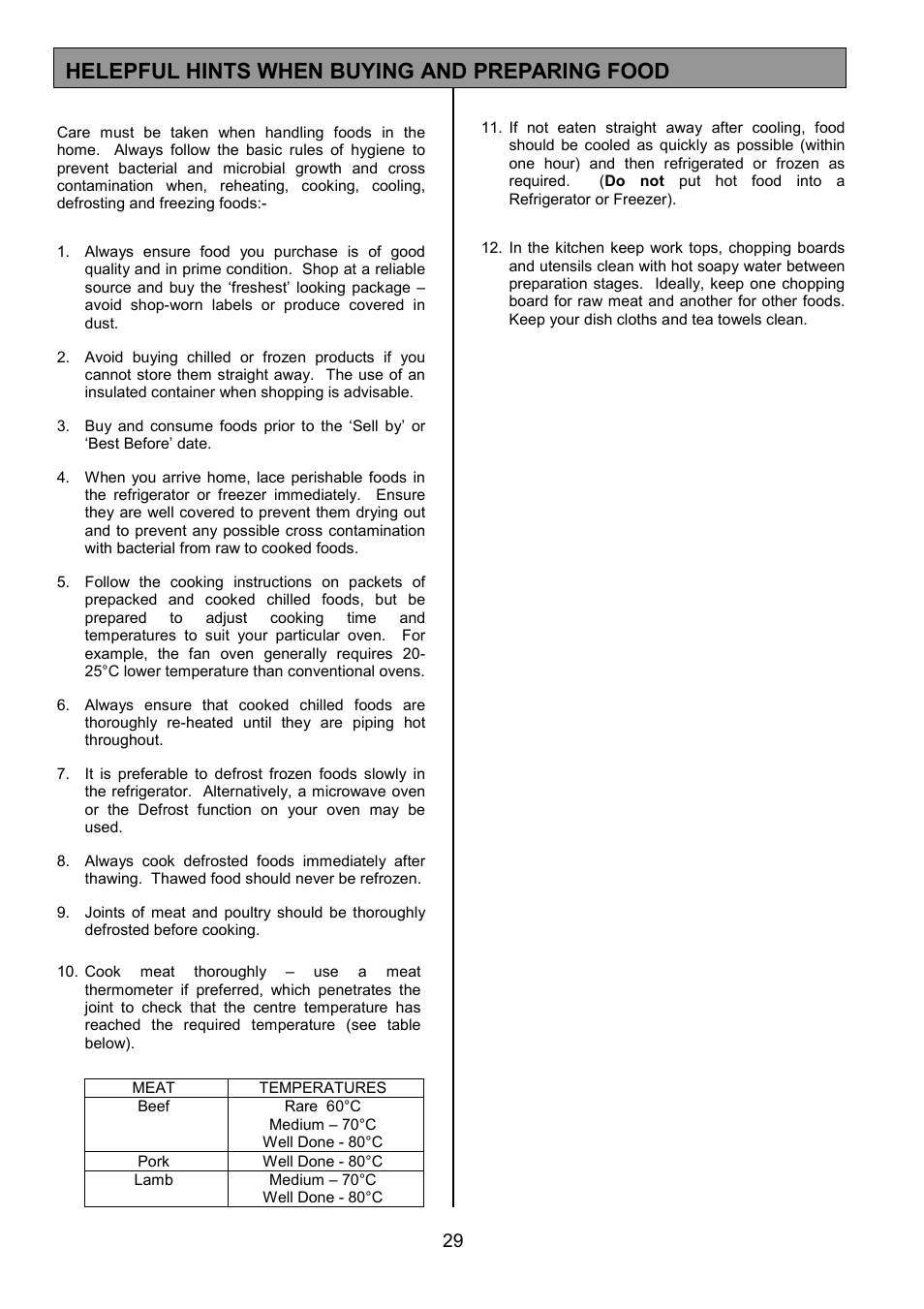 Helepful hints when buying and preparing food | Zanussi ZDF867 User Manual | Page 29 / 36