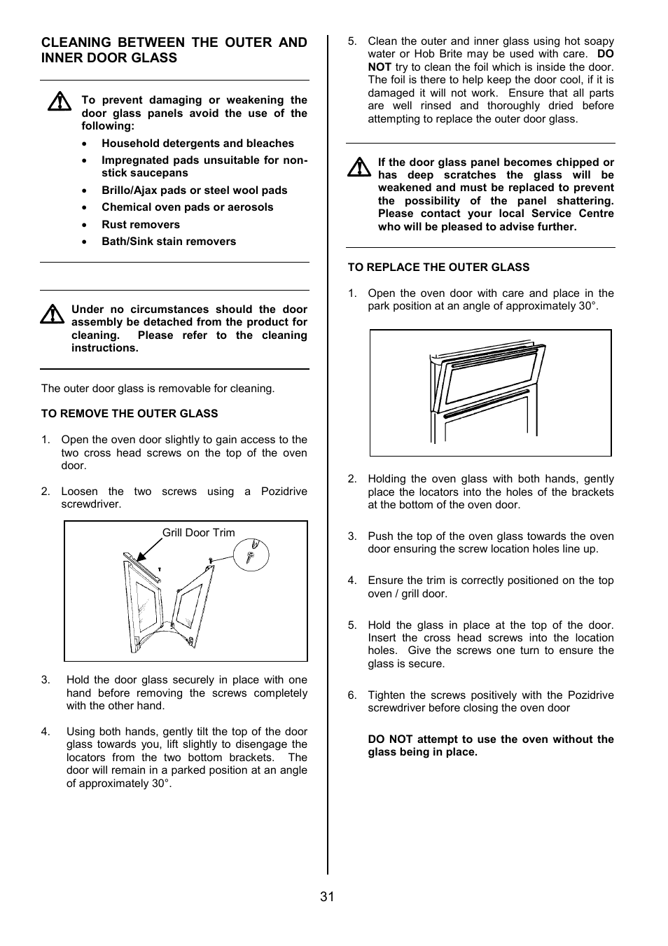 31 cleaning between the outer and inner door glass | Zanussi ZDF867 User Manual | Page 31 / 36