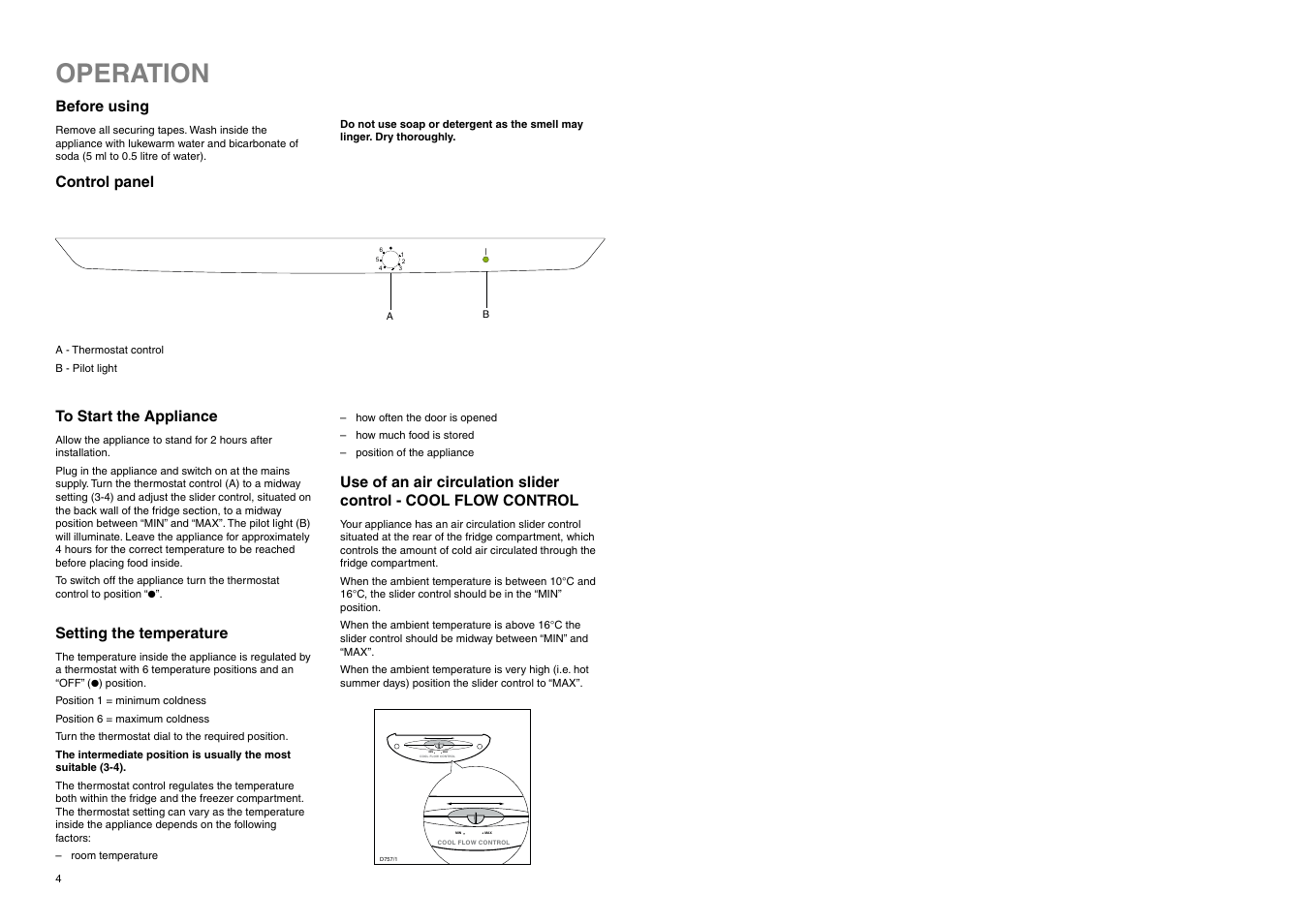 Operation, Min max | Zanussi ZX 55/4 W User Manual | Page 4 / 20