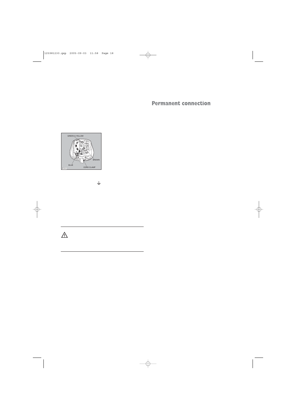 Permanent connection | Zanussi ZDC 5370 W User Manual | Page 18 / 19