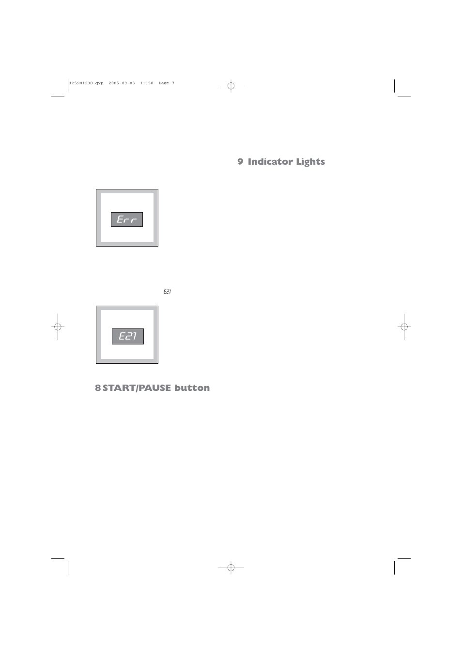 8 start/pause button, 9 indicator lights | Zanussi ZDC 5370 W User Manual | Page 7 / 19