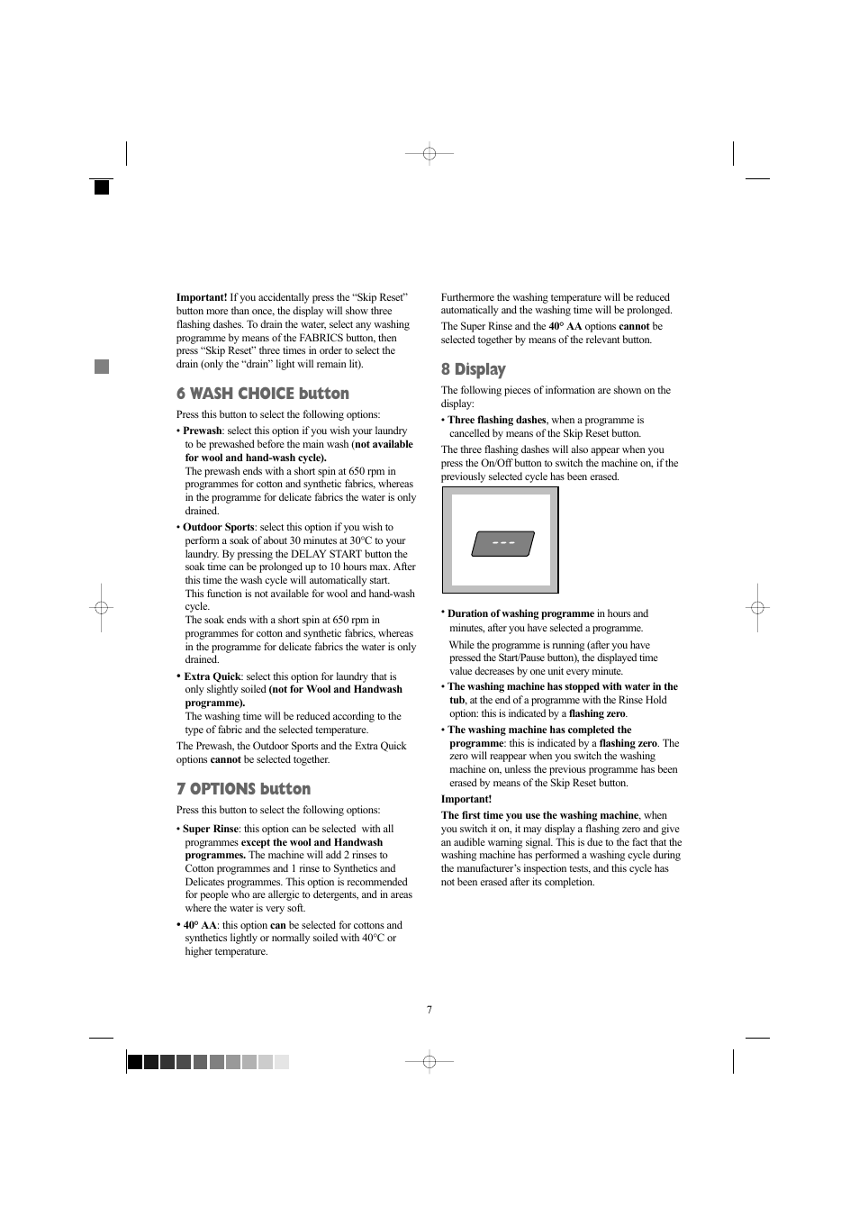 6 wash choice button, 7 options button, 8 display | Zanussi ZWF 1434W User Manual | Page 7 / 27