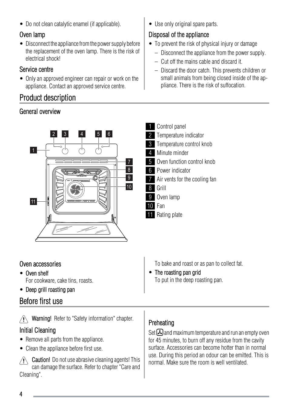 Product description, Before first use | Zanussi ZOB 230 User Manual | Page 4 / 12