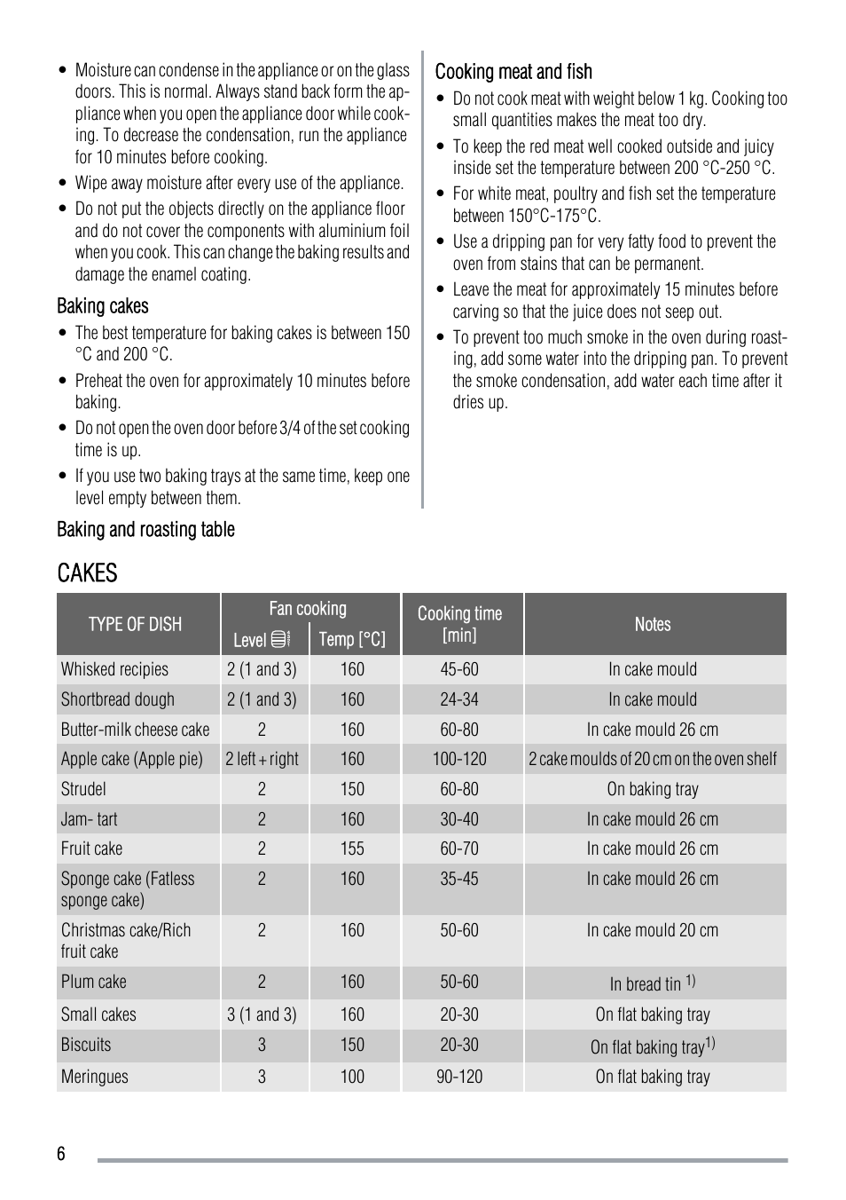 Cakes | Zanussi ZOB 230 User Manual | Page 6 / 12