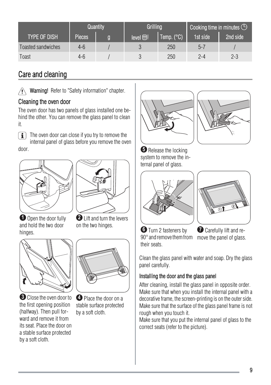 Care and cleaning | Zanussi ZOB142 User Manual | Page 9 / 12