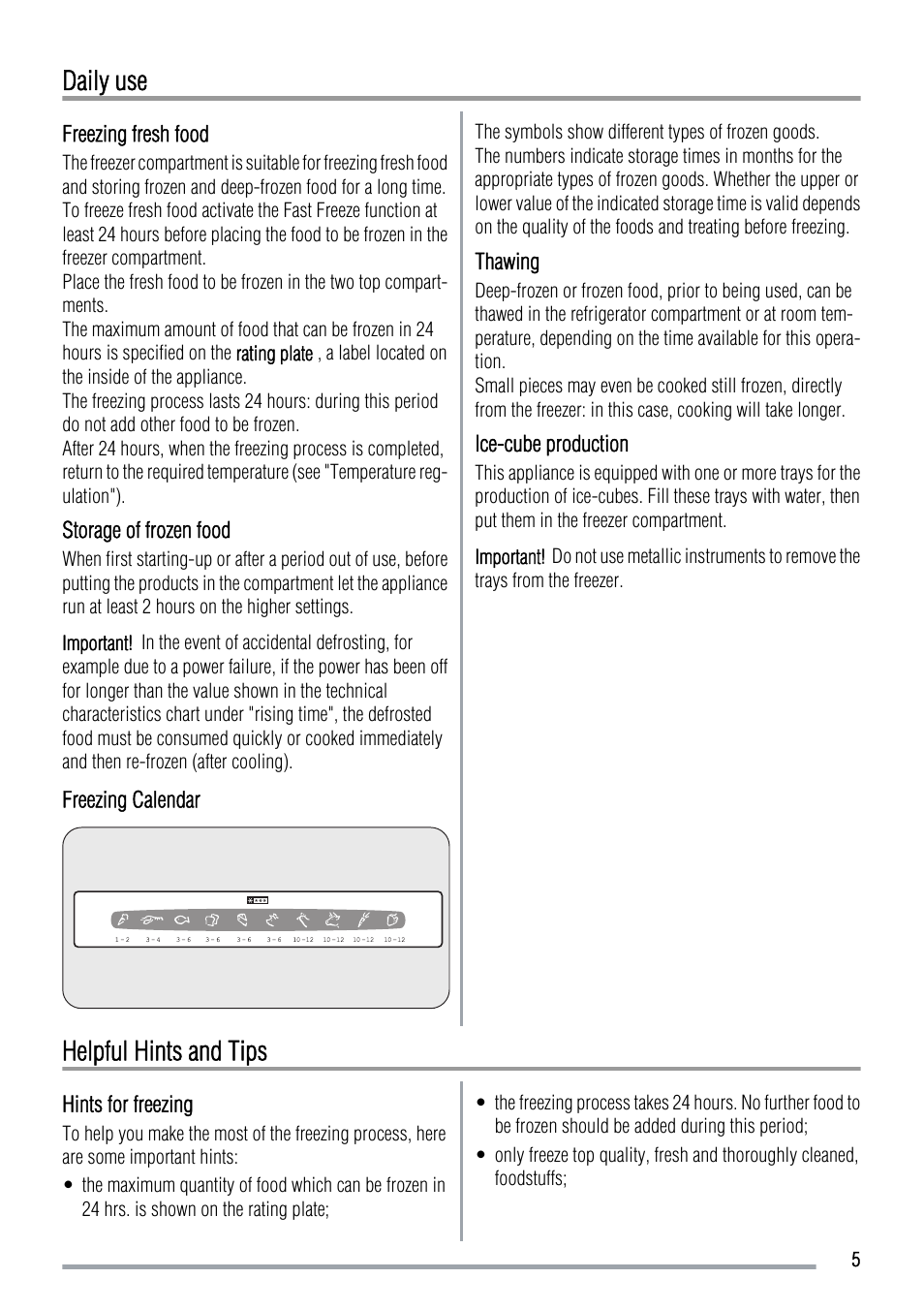 Daily use, Helpful hints and tips | Zanussi ZBF3124A User Manual | Page 5 / 12