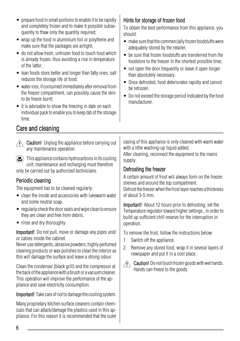 Care and cleaning | Zanussi ZBF3124A User Manual | Page 6 / 12