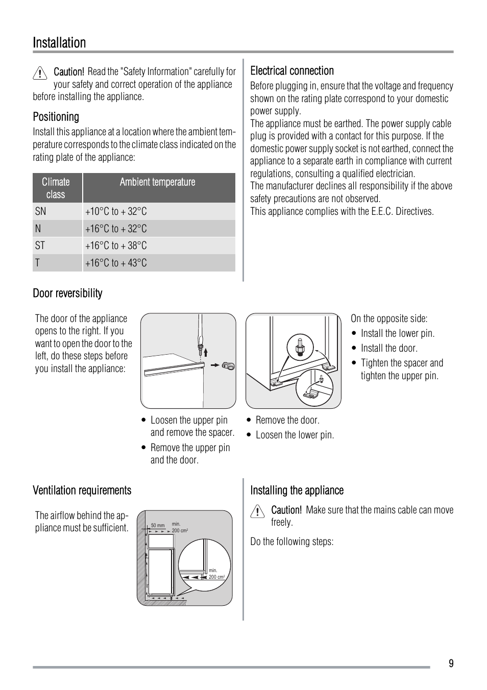 Installation | Zanussi ZBF3124A User Manual | Page 9 / 12