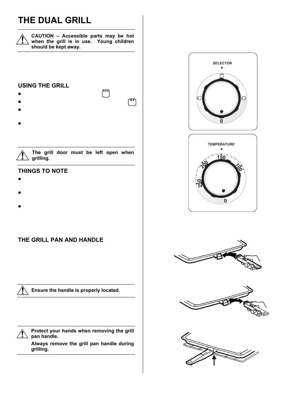 The dual grill, Using the grill, The grill pan and handle | Zanussi ZCE 7551 User Manual | Page 12 / 32