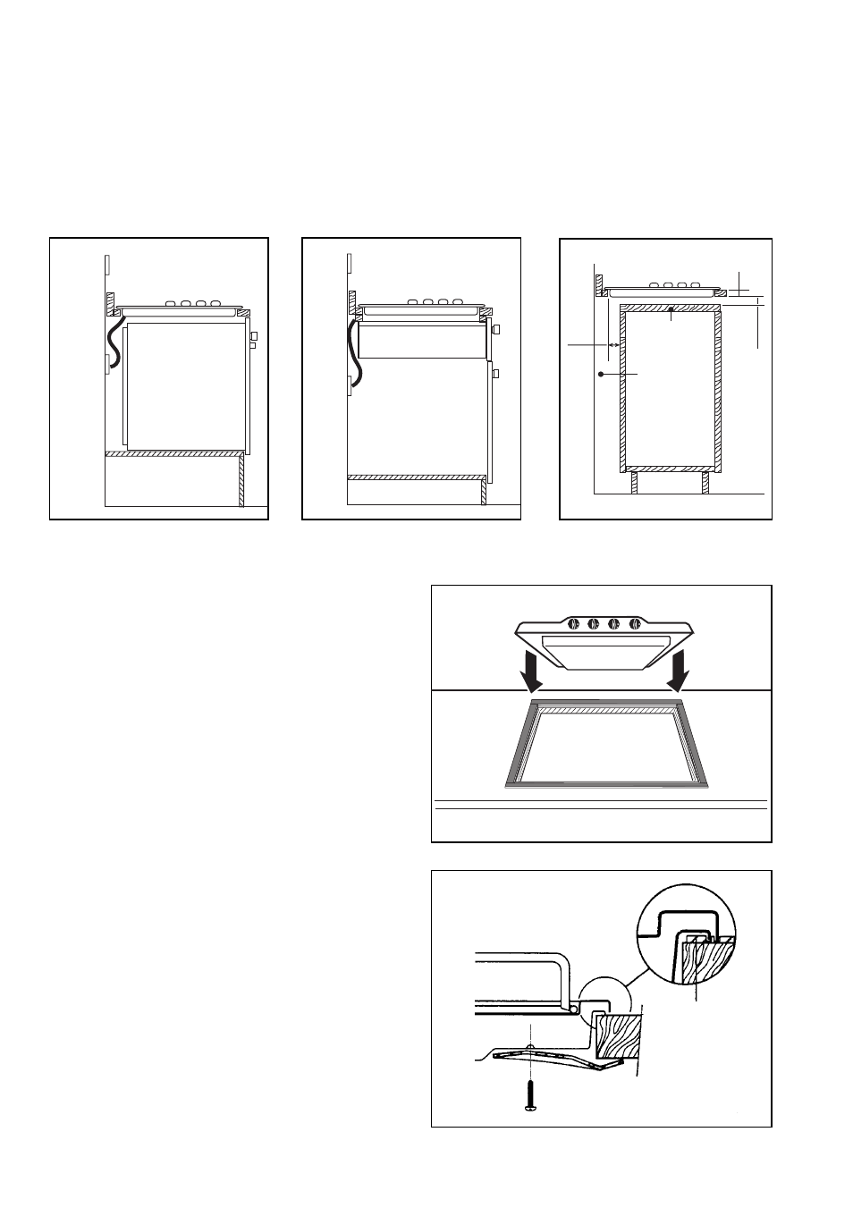 Building in, Fitting the hob into the worktop, Building over a cupboard or drawer | Building over a kitchen unit with door | Zanussi ZGF 642 User Manual | Page 12 / 18