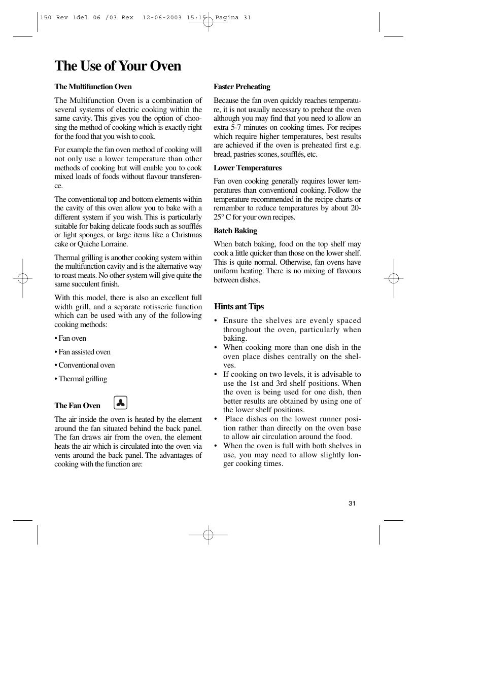 The use of your oven | Zanussi ZBM 799 User Manual | Page 11 / 24