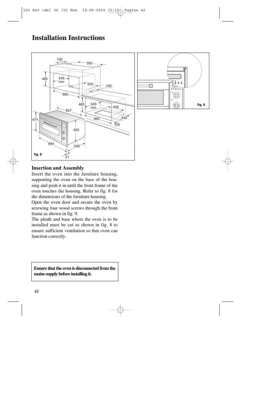 Installation instructions, Insertion and assembly | Zanussi ZBM 799 User Manual | Page 22 / 24