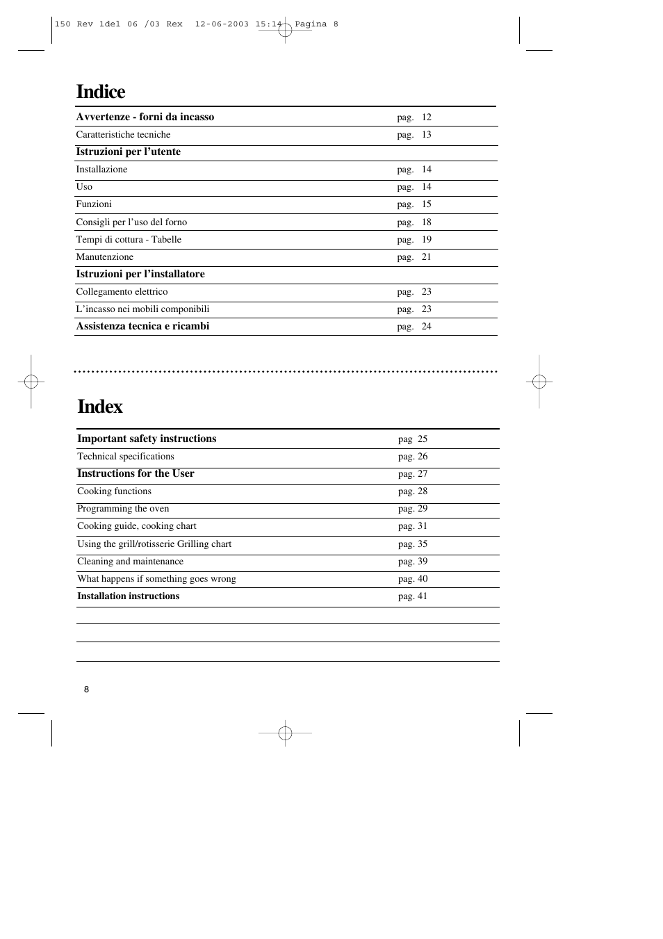 Indice, Index | Zanussi ZBM 799 User Manual | Page 4 / 24