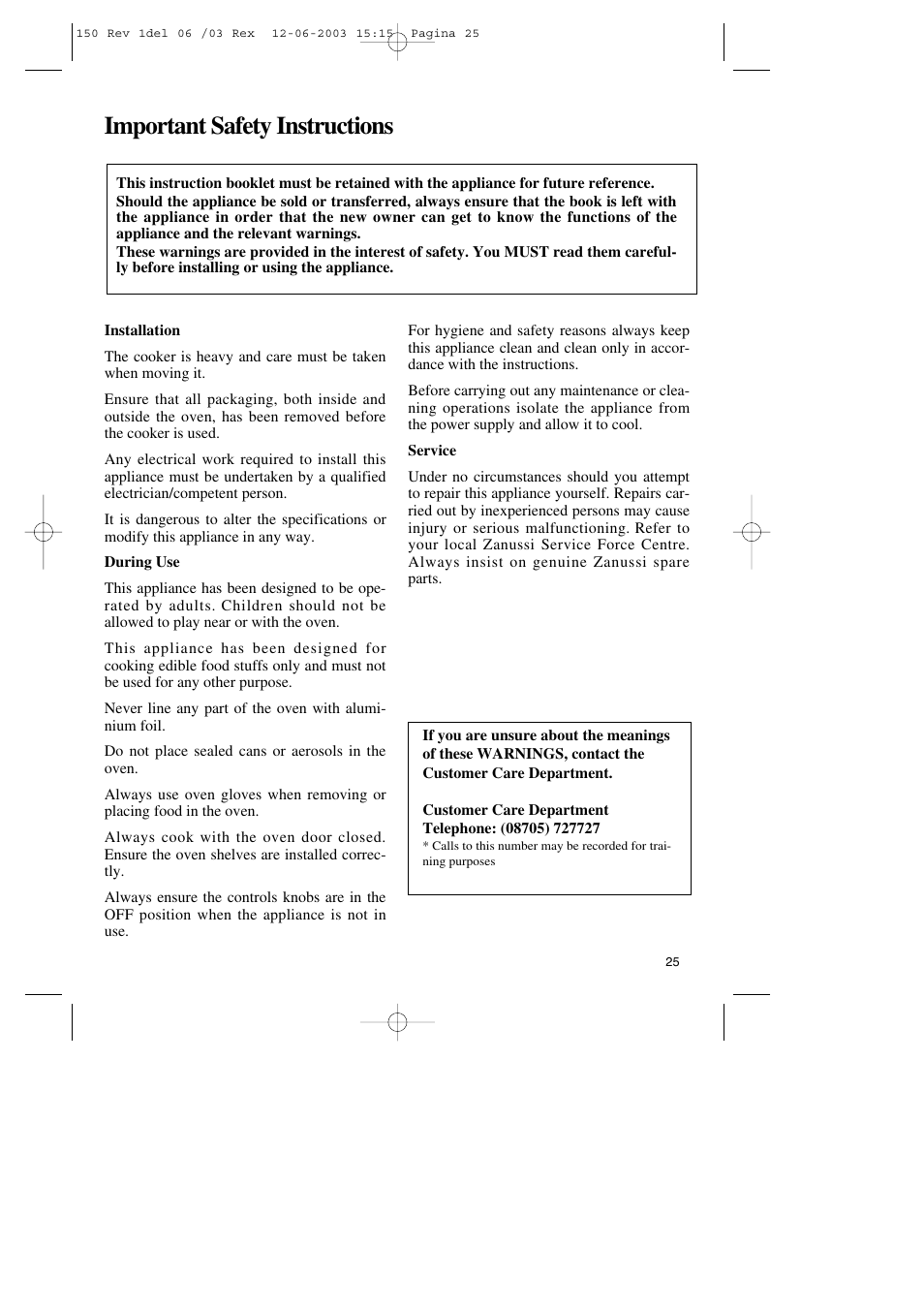 Important safety instructions | Zanussi ZBM 799 User Manual | Page 5 / 24