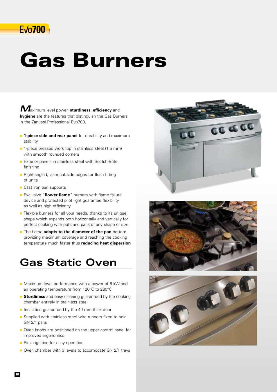 Gas burners, Gas static oven | Zanussi EVOLUTION EVO700 User Manual | Page 10 / 32