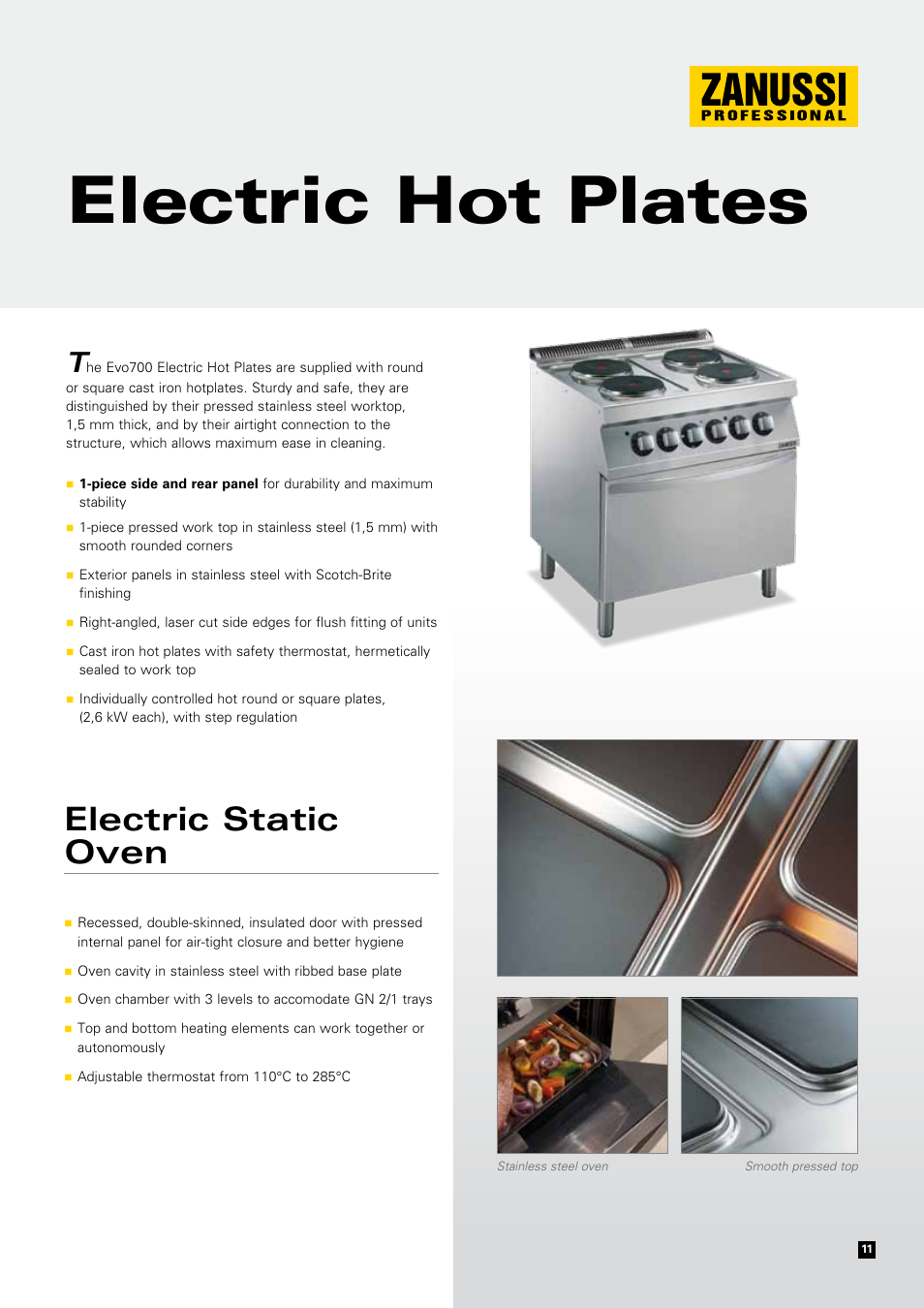 Electric hot plates, Electric static oven | Zanussi EVOLUTION EVO700 User Manual | Page 11 / 32