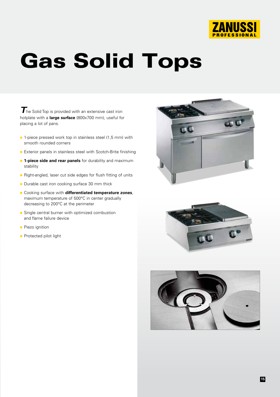 Gas solid tops | Zanussi EVOLUTION EVO700 User Manual | Page 15 / 32