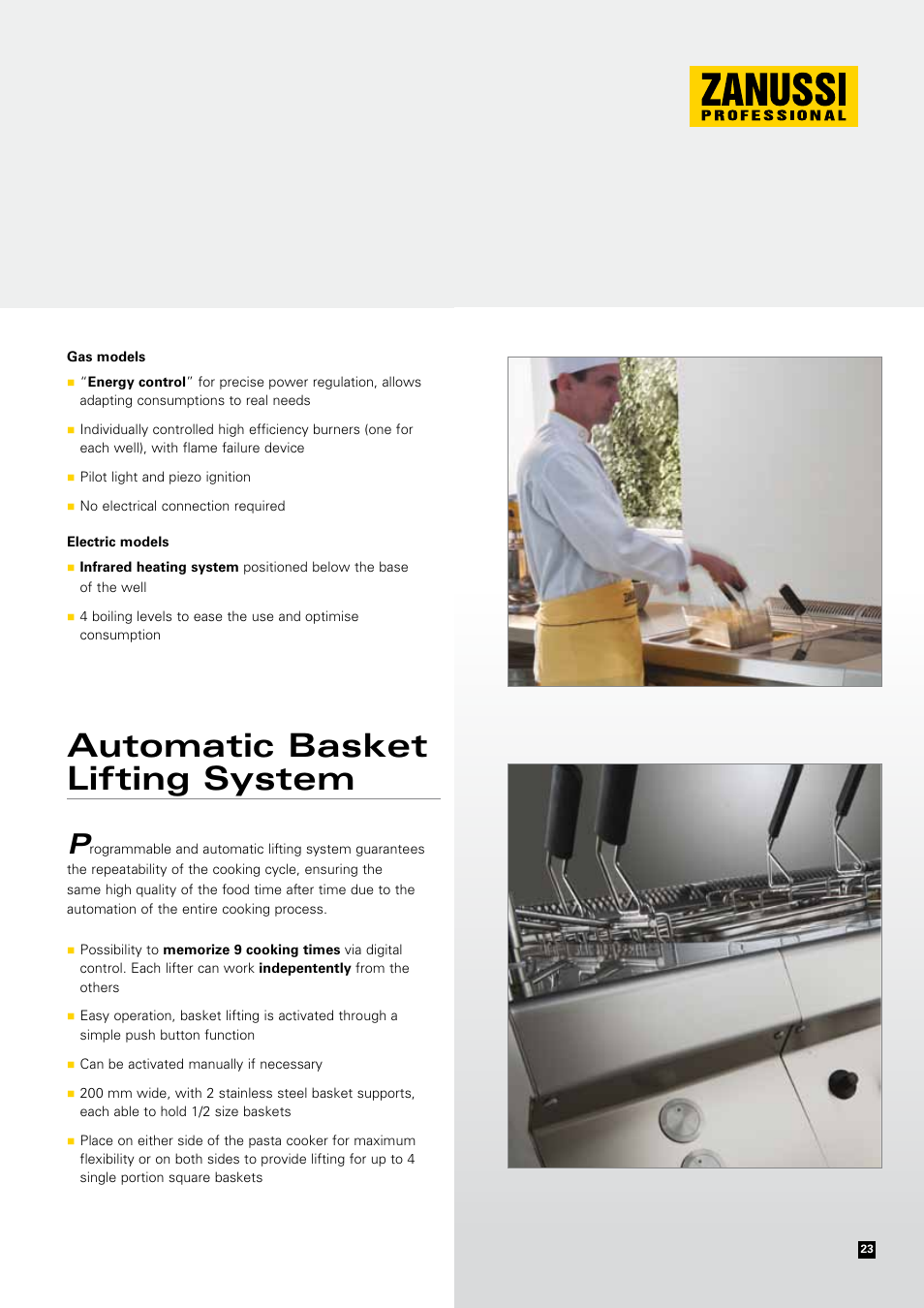 Automatic basket lifting system | Zanussi EVOLUTION EVO700 User Manual | Page 23 / 32