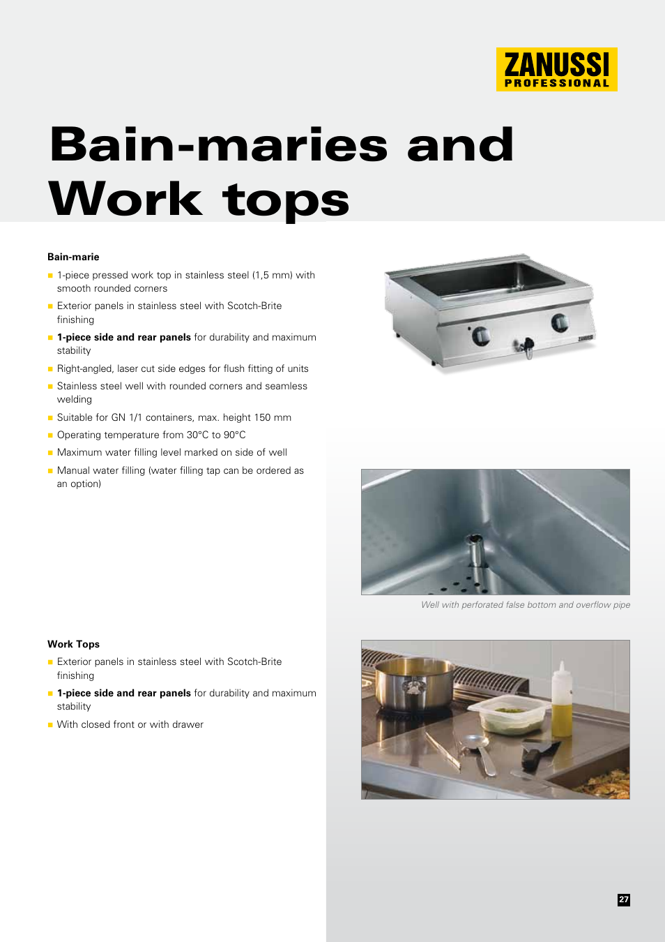 Bain-maries and work tops | Zanussi EVOLUTION EVO700 User Manual | Page 27 / 32