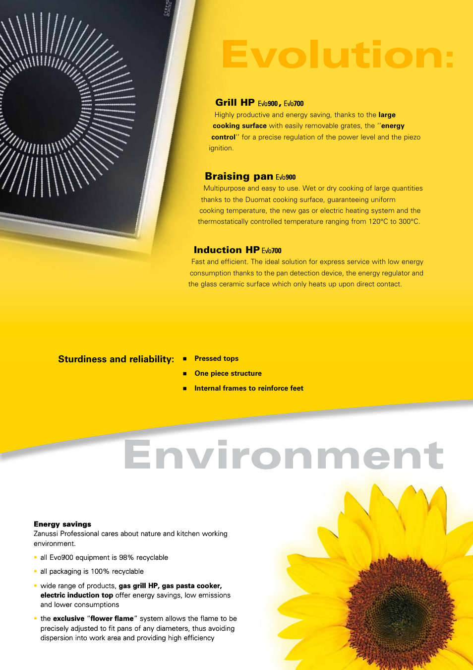 Environment, 5 new functions, Braising pan | Zanussi EVOLUTION EVO700 User Manual | Page 4 / 32