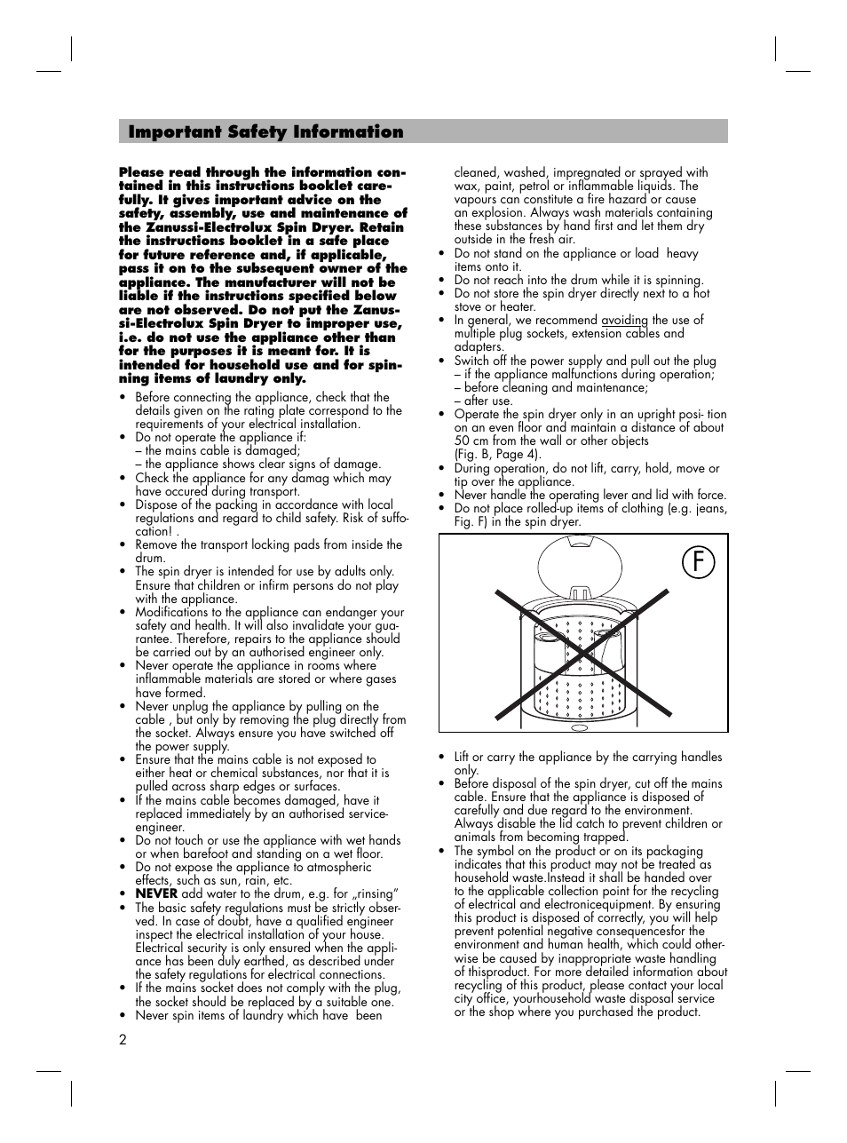 Important safety information | Zanussi SD 2811 W User Manual | Page 2 / 8