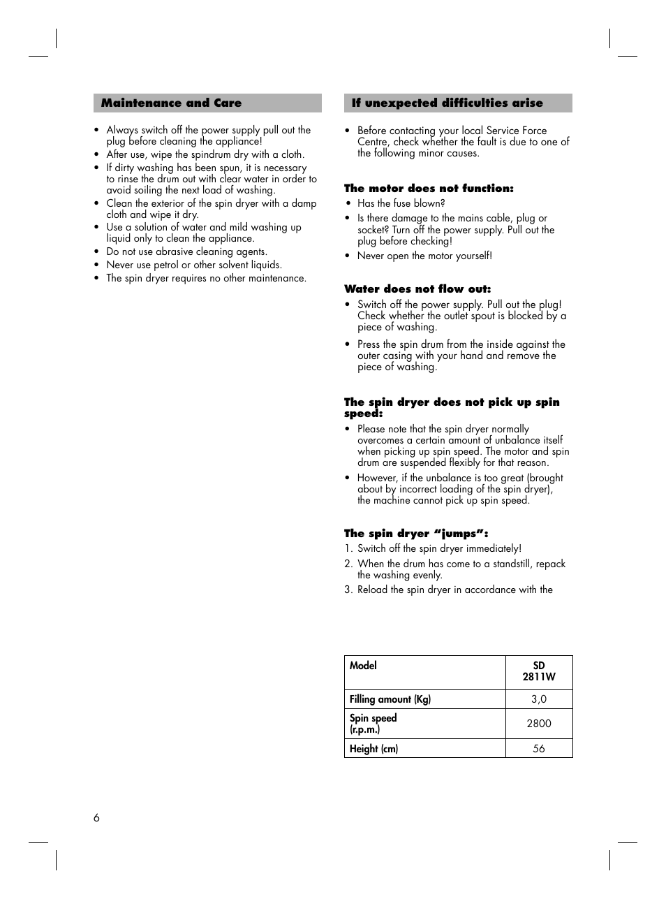 Zanussi SD 2811 W User Manual | Page 6 / 8