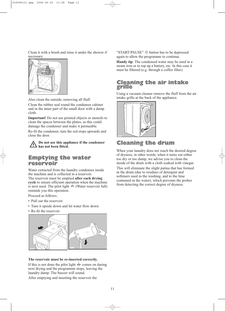 Cclle ea an niin ng g t th he e d dr ru um m | Zanussi TCE7227W User Manual | Page 11 / 17