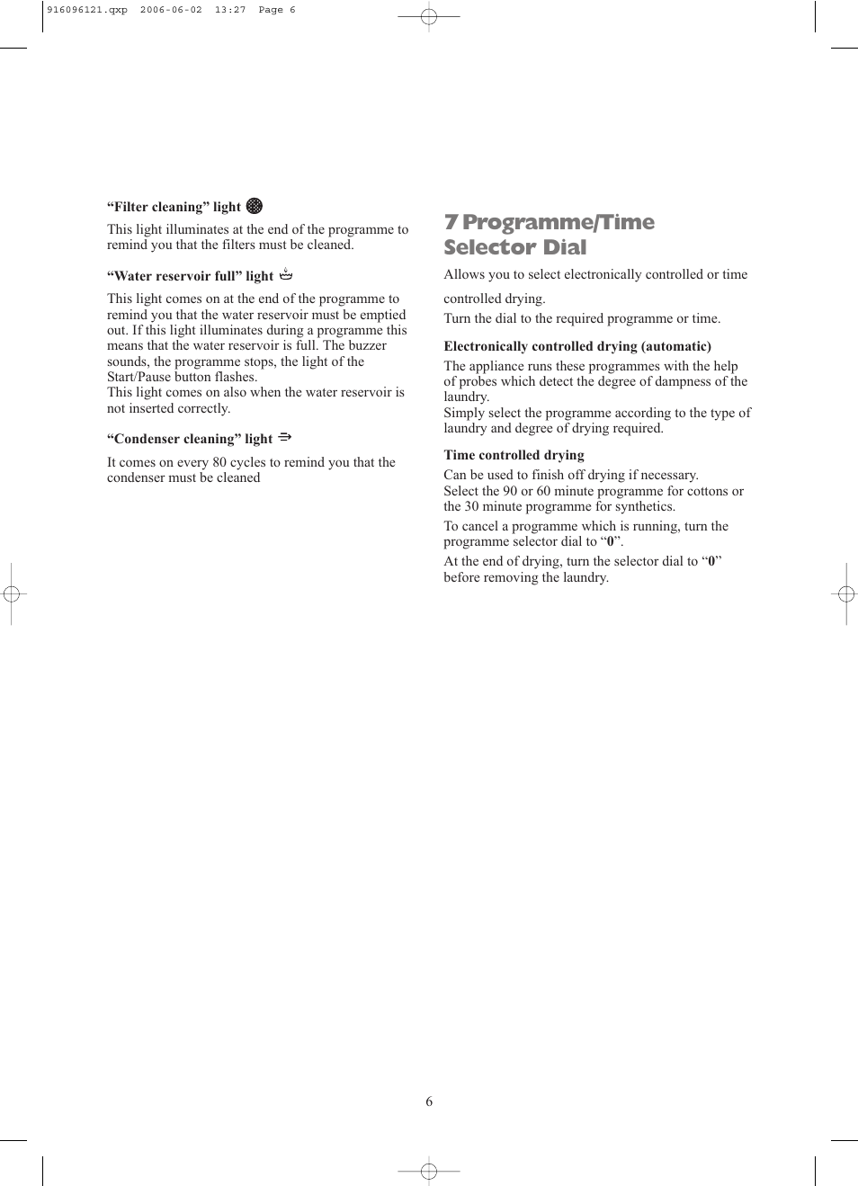 7 programme/time selector dial | Zanussi TCE7227W User Manual | Page 6 / 17