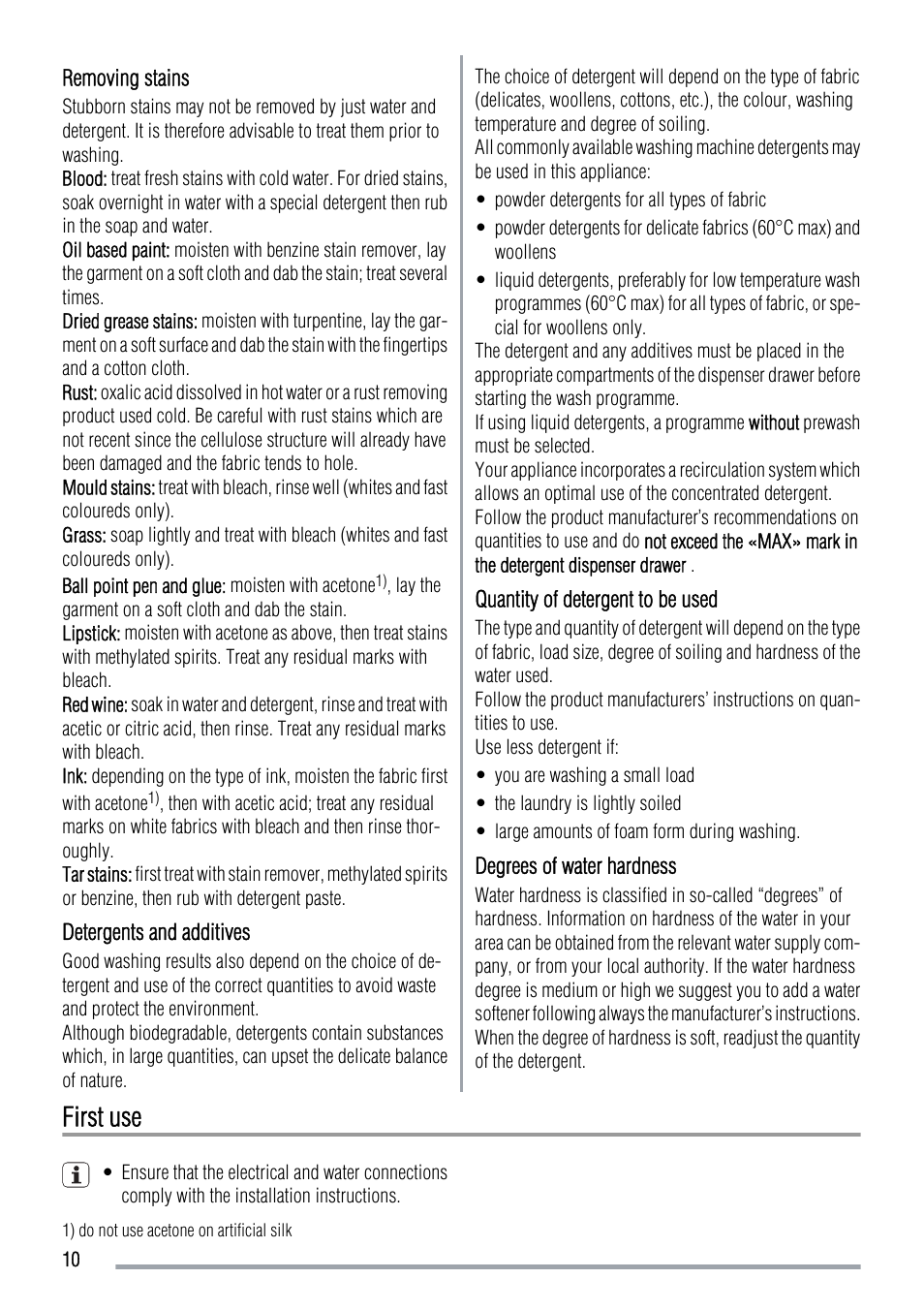 First use | Zanussi ZWH 6105 User Manual | Page 10 / 24