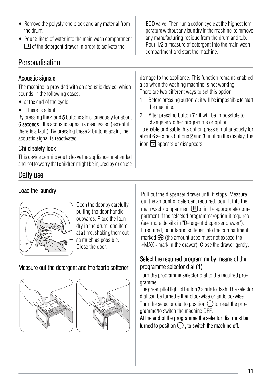 Personalisation, Daily use | Zanussi ZWH 6105 User Manual | Page 11 / 24