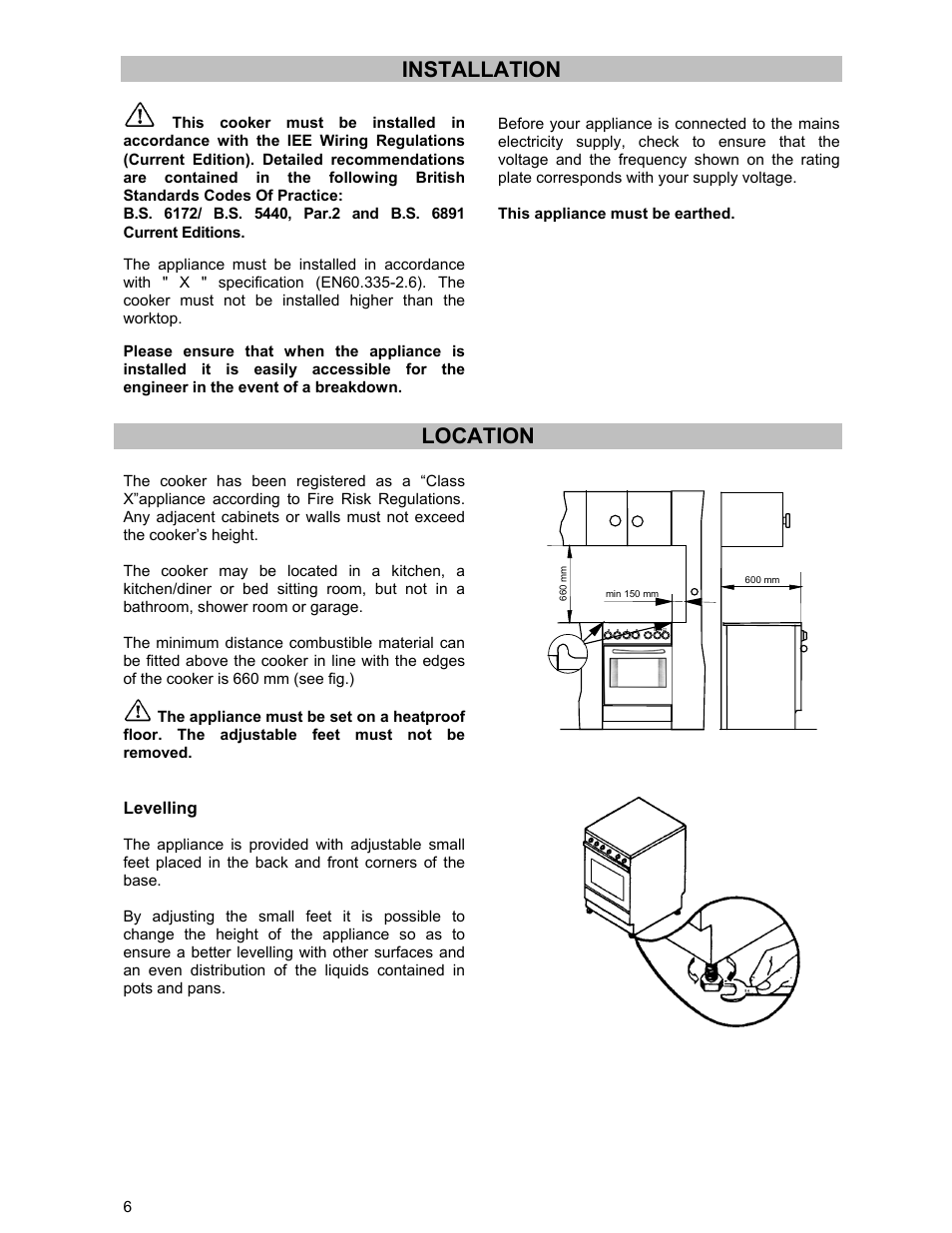 Installation, Location | Zanussi ZCE 531 GB User Manual | Page 6 / 24
